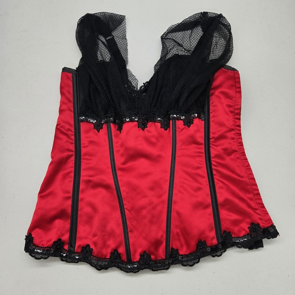 Frederick's Of Hollywood Women‎ Carset Large Red Lace Sequin Bow Strap